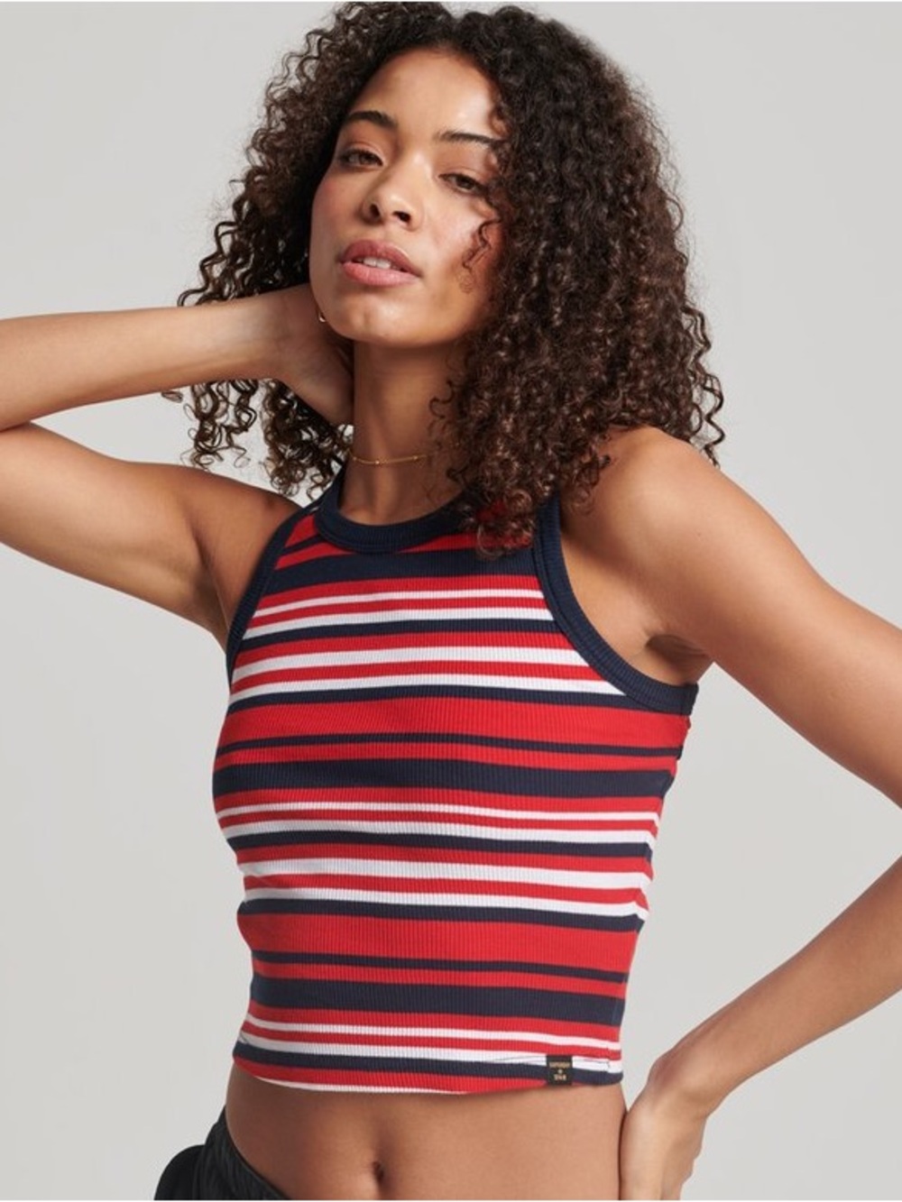 Superdry striped ribbed racer tank with cut-out in back